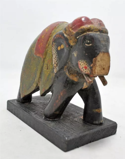 Vintage Madera Elefante Figura Original Antiguo Tallado a Mano Pintada