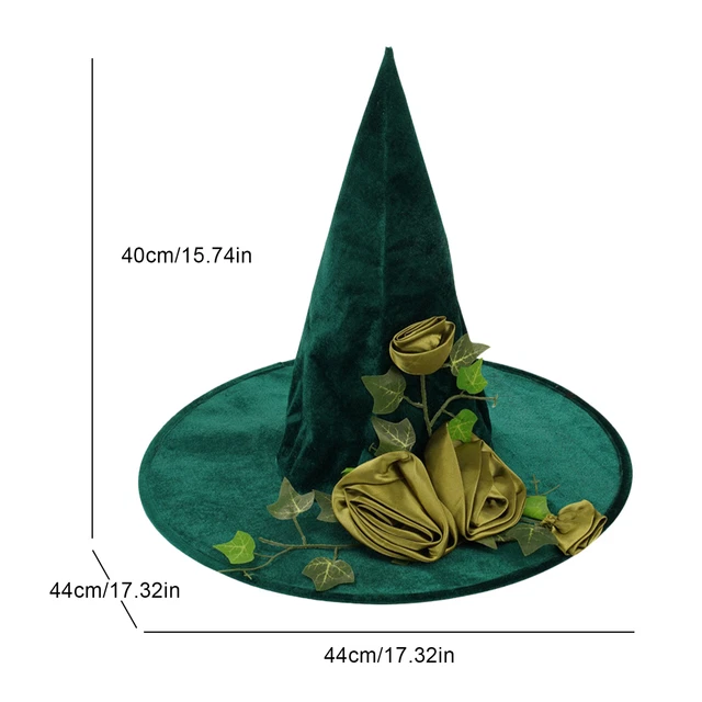 HALLOWEEN ADULT GREEN Witch Hat With Satin Rose Witches Costume Hat