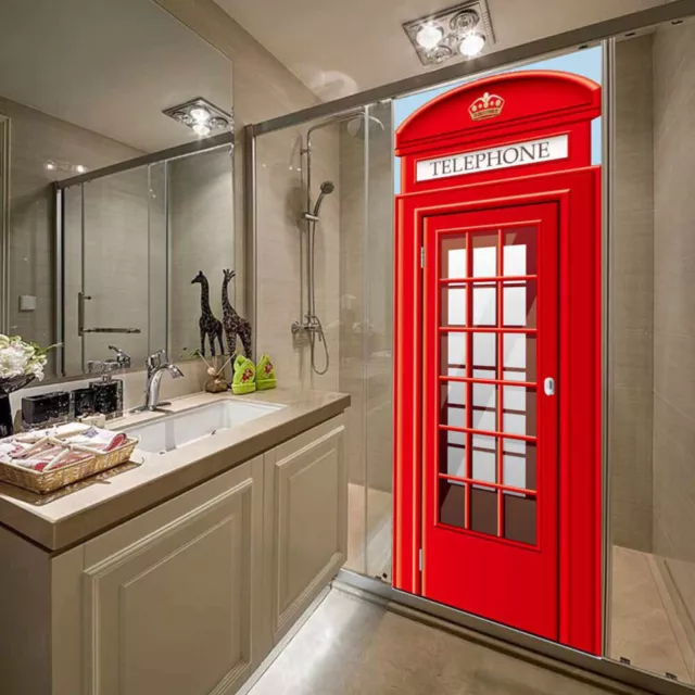 2 Pcs Phone Booth Wall Decal Telephone 3d Door Sticker Decorate