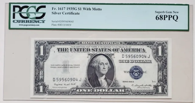 1935 G $1 Silver Certificate With Motto PCGS 68 PPQ Superb Gem D59560904J