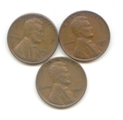 USA 1953D 1953 1953S One Cent American Lincoln Wheat Penny 1c Exact Set 3 Coins