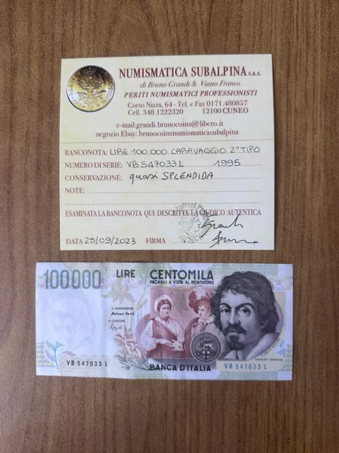 REPUBBLICA LIRE 100000 CARAVAGGIO 2º TIPO B 1995 certificata qSPL SUBALPINA