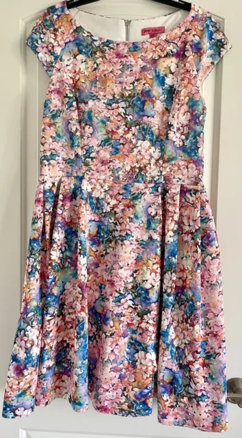 BETSEY JOHNSON Women’s Watercolor Floral Fit & Flare Polyester Dress-Size 14