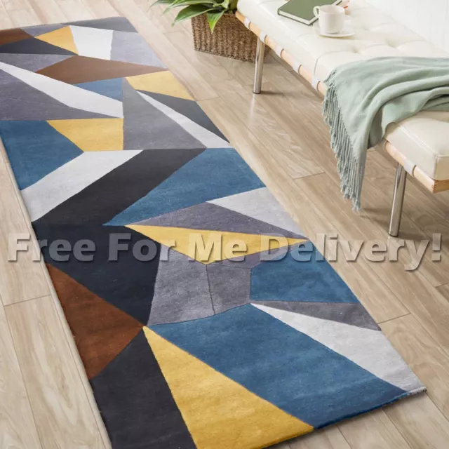 MATA HANDMADE WOOL GEOMETRIC MODERN FLOOR RUG RUNNER 80x300cm **FREE DELIVERY**