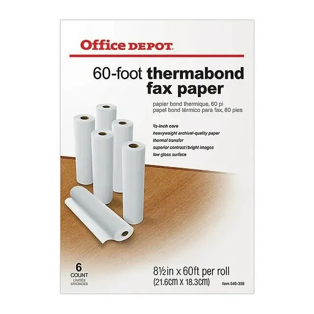 Office Thermabond Fax Paper 60 Ft Roll 1/2" Core - 6 Rolls #546-358 UPC 84101
