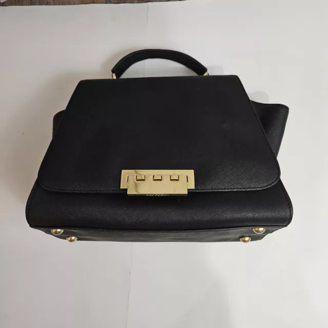 Zac Posen Black  Leather Eartha  Top Handle Satchel Detatchable Adjustable Strap