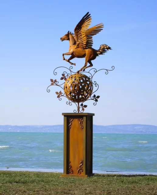 Riesige Pegasus Pferd Garten Park Skulptur auf Säule Roststahl Höhe 286 cm WoW! 2