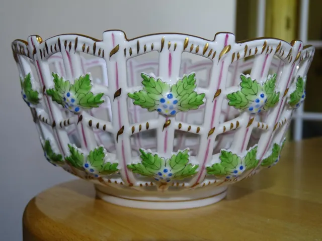 Herend Hungary Open Weave Basket Bowl Porcelain Pattern 7473
