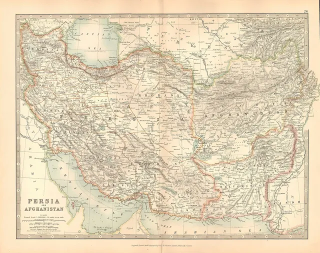 1911 LARGE VICTORIAN MAP ~ PERSIA & AFGHANISTAN ~ LARISTAN KERMAN KHORASAN etc