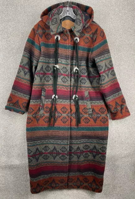 Woolrich Jacket Adult Small Nordic Navajo Aztec Wool Long Coat Hooded Ladies