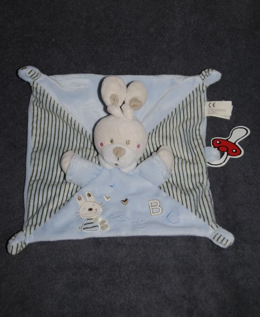 Doudou Plat Lapin Bleu ABC NICOTOY SIMBA Toys KIABI Attache Tétine TTBE
