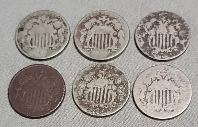 Shield 5c Nickels Lot of 6 Culls Good For Jewelry