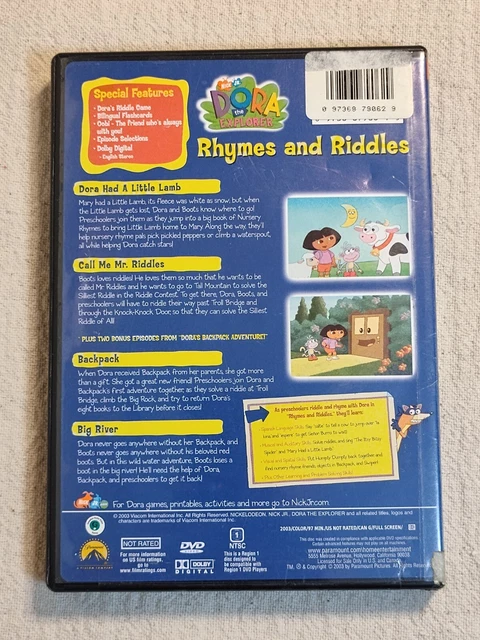 DORA THE EXPLORER Rhymes And Riddles DVD Kids Animated Nickelodeon Nick ...