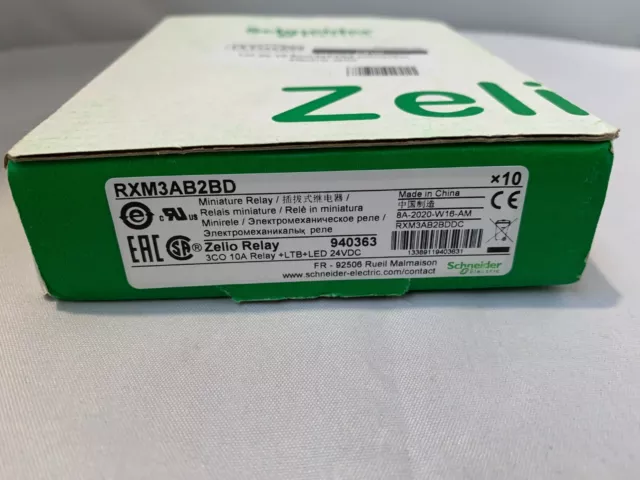 Schneider RXM3AB2BD ZELIO RELAY 940363 BOITE DE 10 3CO 10A RELAY+LTB+LED 24VDC