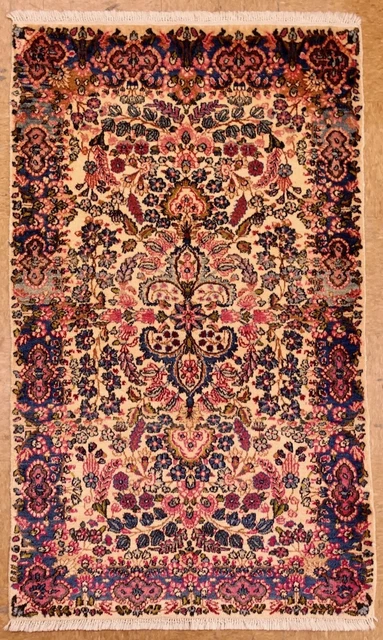 Hand Knotted Lavar Kirman Ivory Red Wool Oriental Area Rug Carpet 3' x 4'11"
