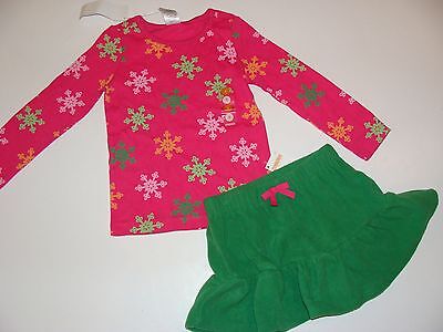 Gymboree Cheery All The Way Girls Size 4 Snowflake Top Green Skirt NEW NWT