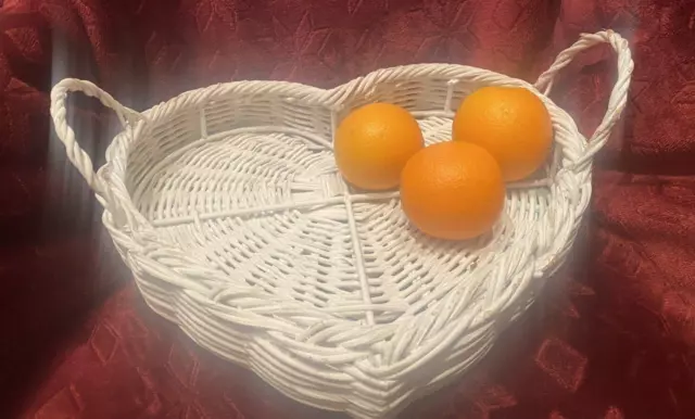 Vintage White Wicker and Wire Large Heart Shaped Basket