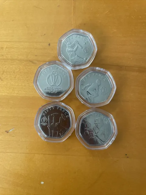 Isle of Man 2019 ICC Cricket World Cup 50p X5 Coin Set In Capsules