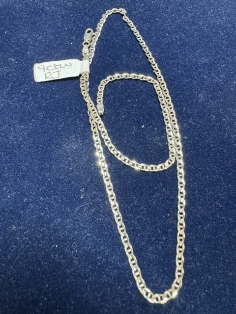 9ct White Gold Solid Anchor Link Chain.18.5” 6.6 Grams