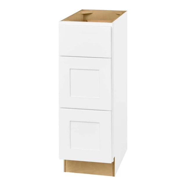 Kitchen Base Cabinet Drawers Shaker Alpine White Plywood 12 in. W x 21 in. D