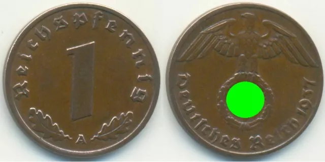 1 Reichspfennig 1937 A, Deutsches Reich, Drittes Reich, Pfennig