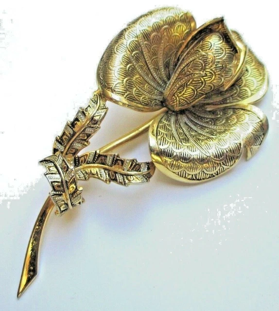 Broche Vintage Papillon En Nacre Et Or De Tolède – Rouge, État Impeccable, Bijou Unique