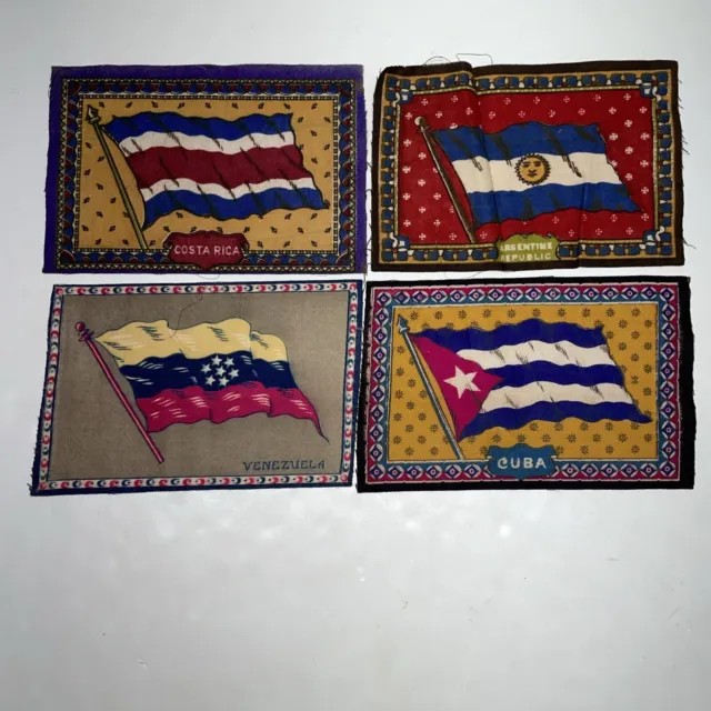 4 Antique Tobacco Flannel Felt Flag Costa Rica Venezuela Cuba Argentine Republic