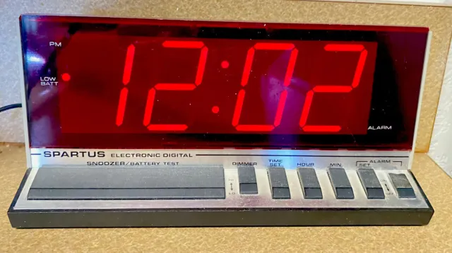 Vintage Spartus Electronic Digital Alarm Clock Model 1150 Retro Large Display
