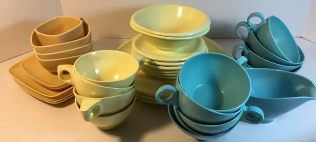 PIECE VINTAGE Melmac Melmine Dishes Turquoise Yellow Gold Boontonware Byrds PicClick