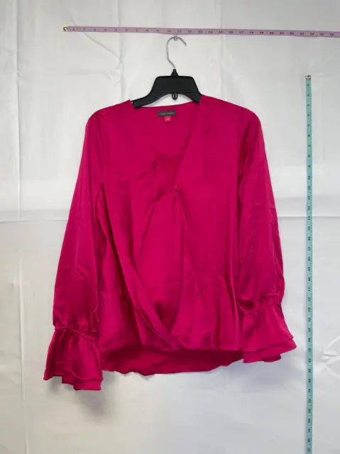 MSRP $89 Vince Camuto Solid Surplice Ruffled-Cuff Top Fuschia Pink Size Small