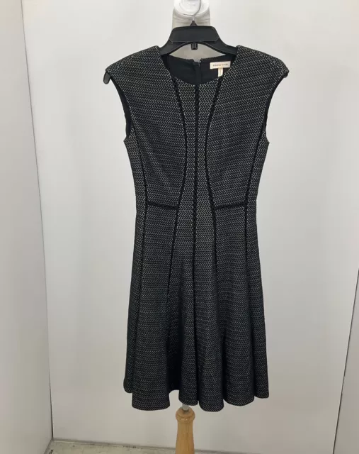 Rebecca Taylor Black & Beige Patterned Cap Sleeve Fit & Flare Dress 0