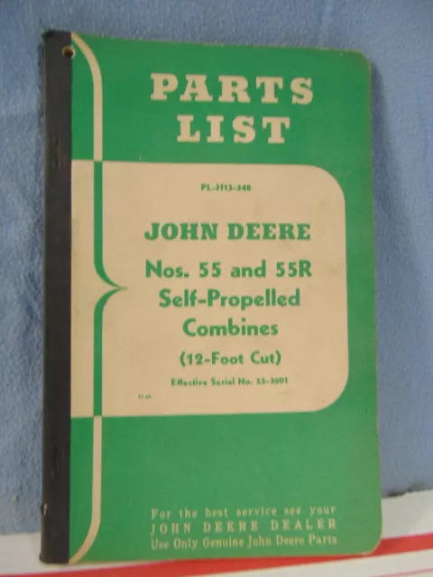 Vintage John Deere 55 55-R Combine Parts List Original