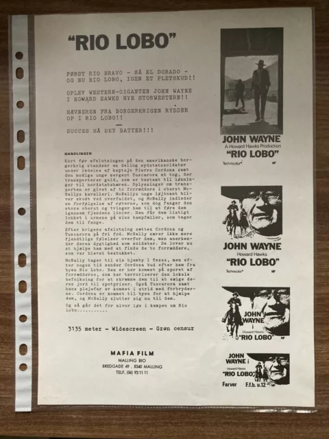 Rio Lobo John Wayne J. Rivero Jennifer O'Neill 1970 Danish Movie Press Release