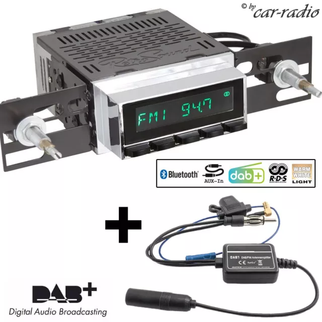 RetroSound Radiomodul Motor-1DAB-1 mit Chrome B Display und DAB Antennensplitter