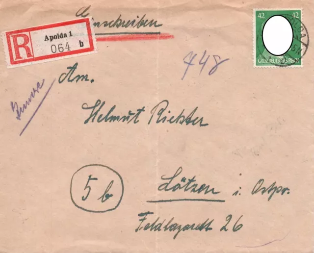 Deutsches Reich Mi.Nr. A 795 auf Einschreiben Apolda 2.11.44 interesanter Beleg
