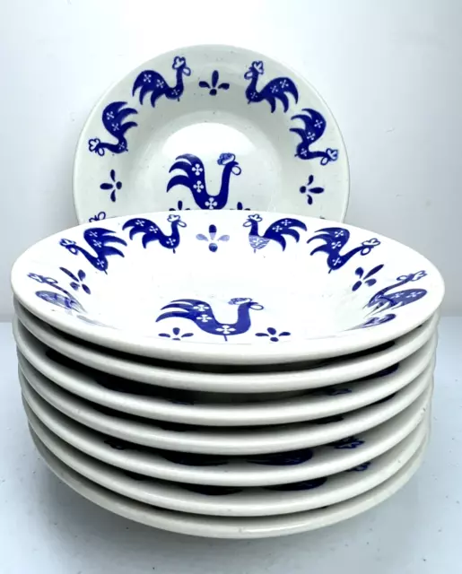Royal China Weathervane Rooster Fruit Dessert Bowls SET of 8 Blue  5 1/2” Dia