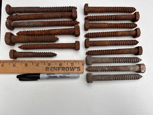 16 ct. Vintage Square Head Lag Screws 3.5" to 6" Long -Mixed Antique Bolts