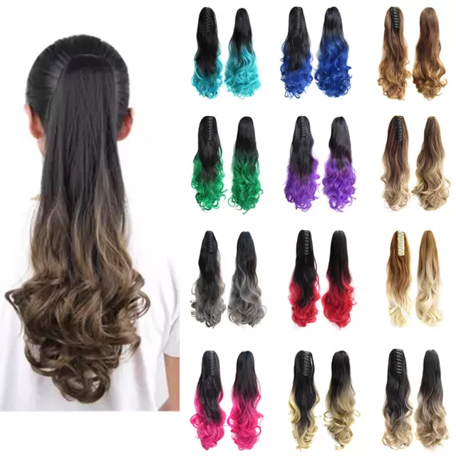 Ponytail Clip in Hair Extensions Long Curly Wavy Hair Piece Claw on Pony Tail AU