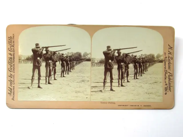Spanish American War Stereoview Photograph U.S. Army Soldiers "Volley Firing"