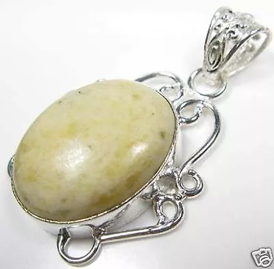 Pure Sterling Silver Creamy Jasper Gemstone Pendant 1-3/4"  JASN360