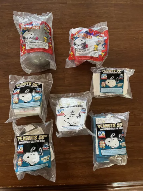 7 Wendys Kids Meal Snoopy Peanuts Gang Toys 50th Anniversary Plush Puzzle Lot...