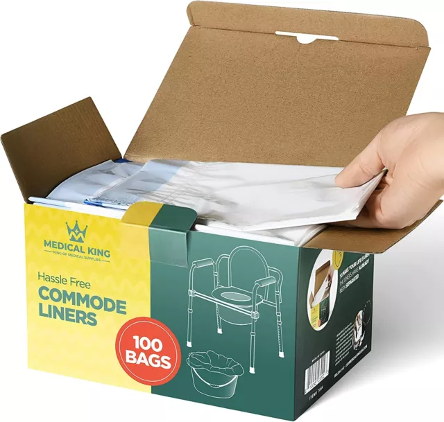 Commode Liners 100-Pack Bedside - Leakproof, Hygienic Closure - Universal Fit