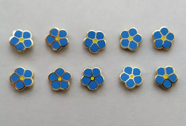 ( 10x ) ✿ MASONIC 'FORGET ME NOT' PIN BADGE ✿ GOLD PLATED / ENAMEL FLOWER, LAPEL