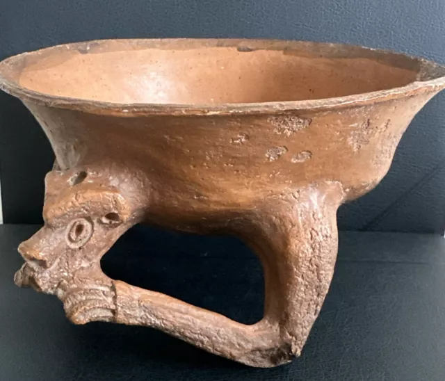 Antique Replica Pre-columbian Tripod Figural Animal Bowl 7.5”x4” 2