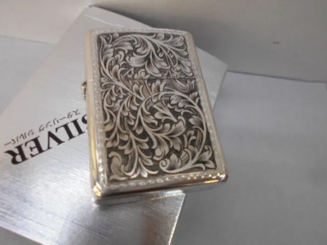 Zippo Katsuo Iura Sterling Silver Arabesque Pattern Oil Lighter w/ Box Unused