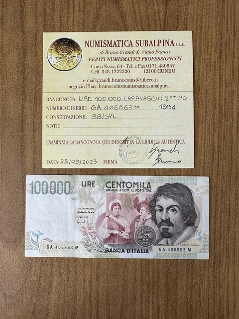 REPUBBLICA LIRE 100000 CARAVAGGIO 2º TIPO A 1994 certificata BB/SPL SUBALPINA