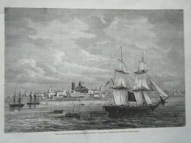 GRAVURE SUR BOIS 19ème LA MARINE A MESSINE SICILE