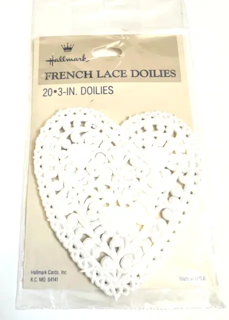 NEW Hallmark Vintage 3 Inch White Heart French Lace Home Party Doilies, Pack 20