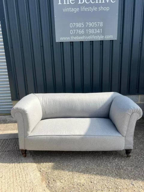 Reupholstered Victorian Chesterfield Drop Arm Sofa