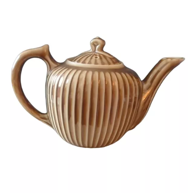 Vintage  1930s Fraunfelter China Brown Ribbed Luster ware 5.5” Teapot